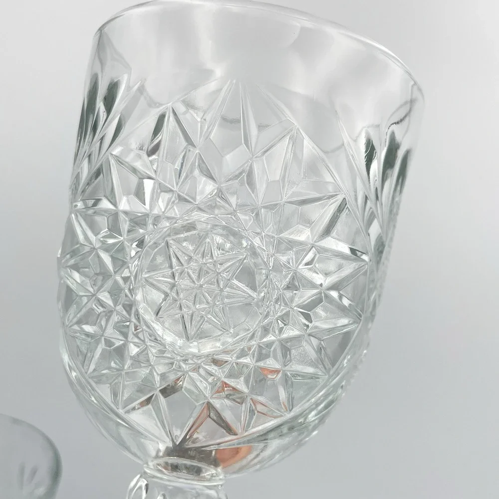 Vintage Pressed Glass‎ Goblets Starburst Pattern Water Wine Glasses Set 3